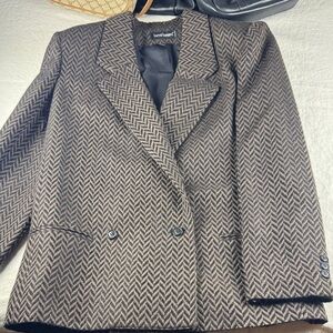 Harve Benard Black and Brown 100% Wool Herringbone Blazer